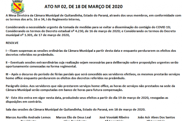 ATO Nº 02, DE 18 DE MARÇO DE 2020