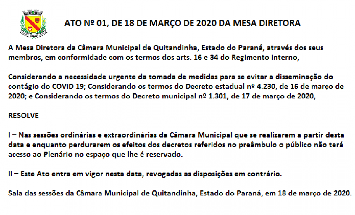 ATO Nº 01-2020 - Sessões sem acesso de público