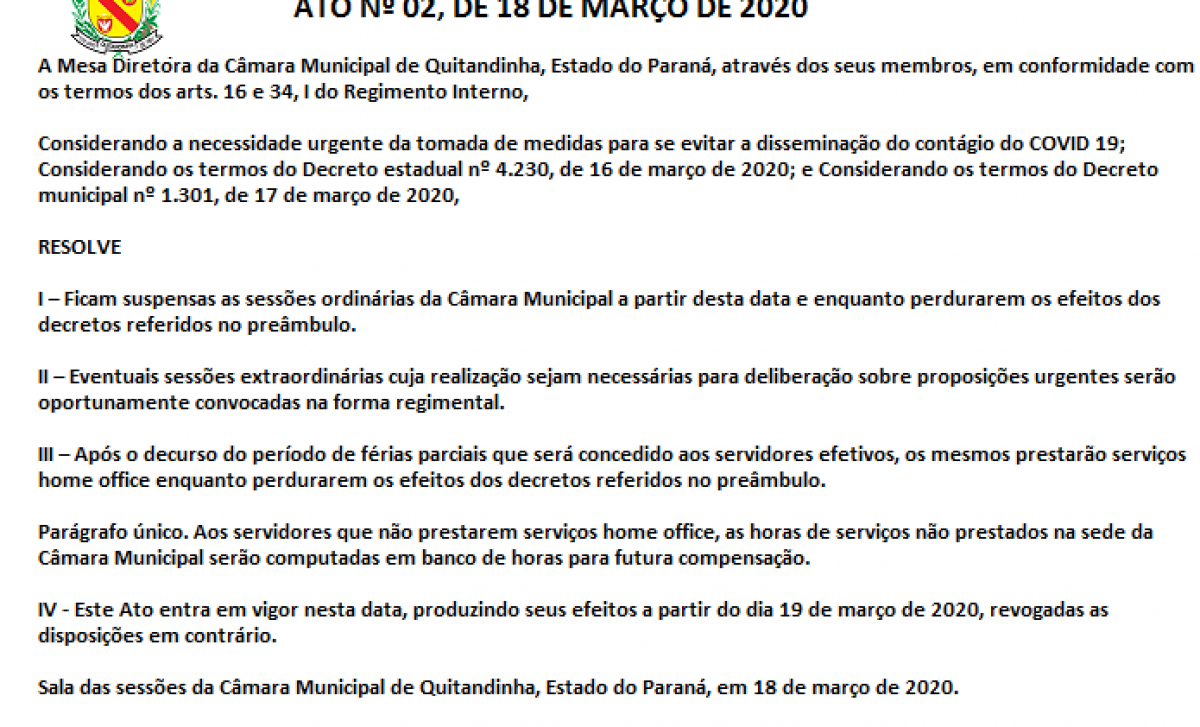 ATO Nº 02, DE 18 DE MARÇO DE 2020