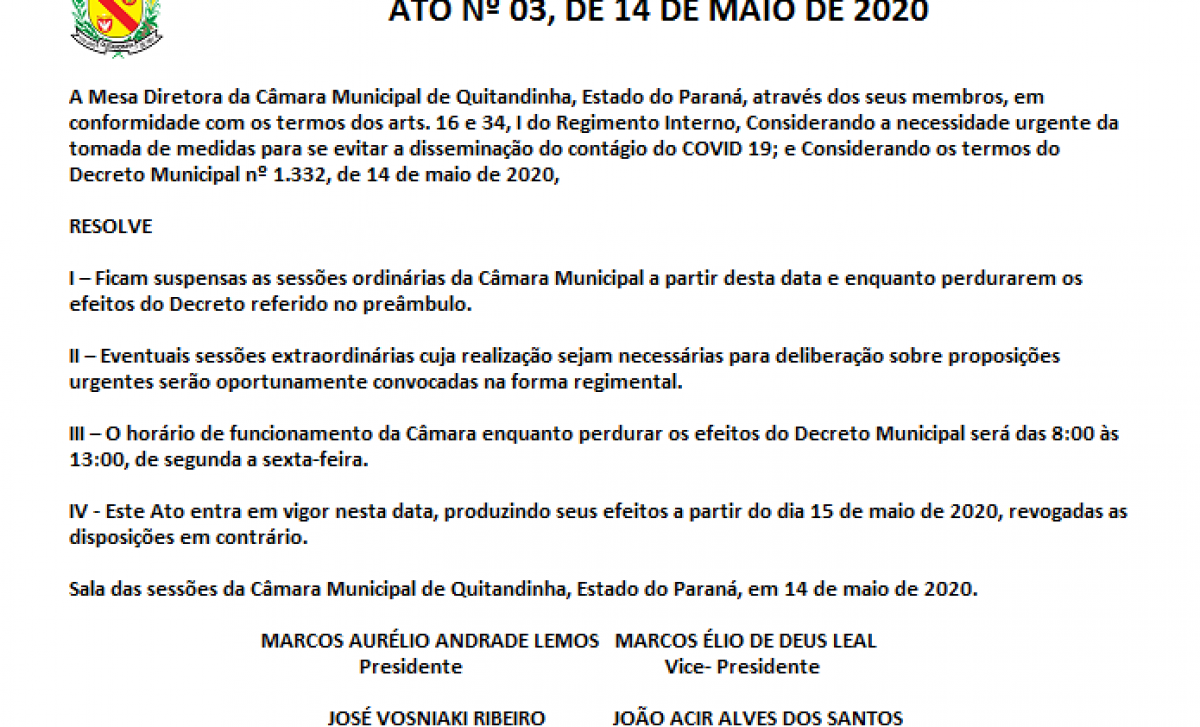 ATO Nº 03, DE 14 DE MAIO DE 2020